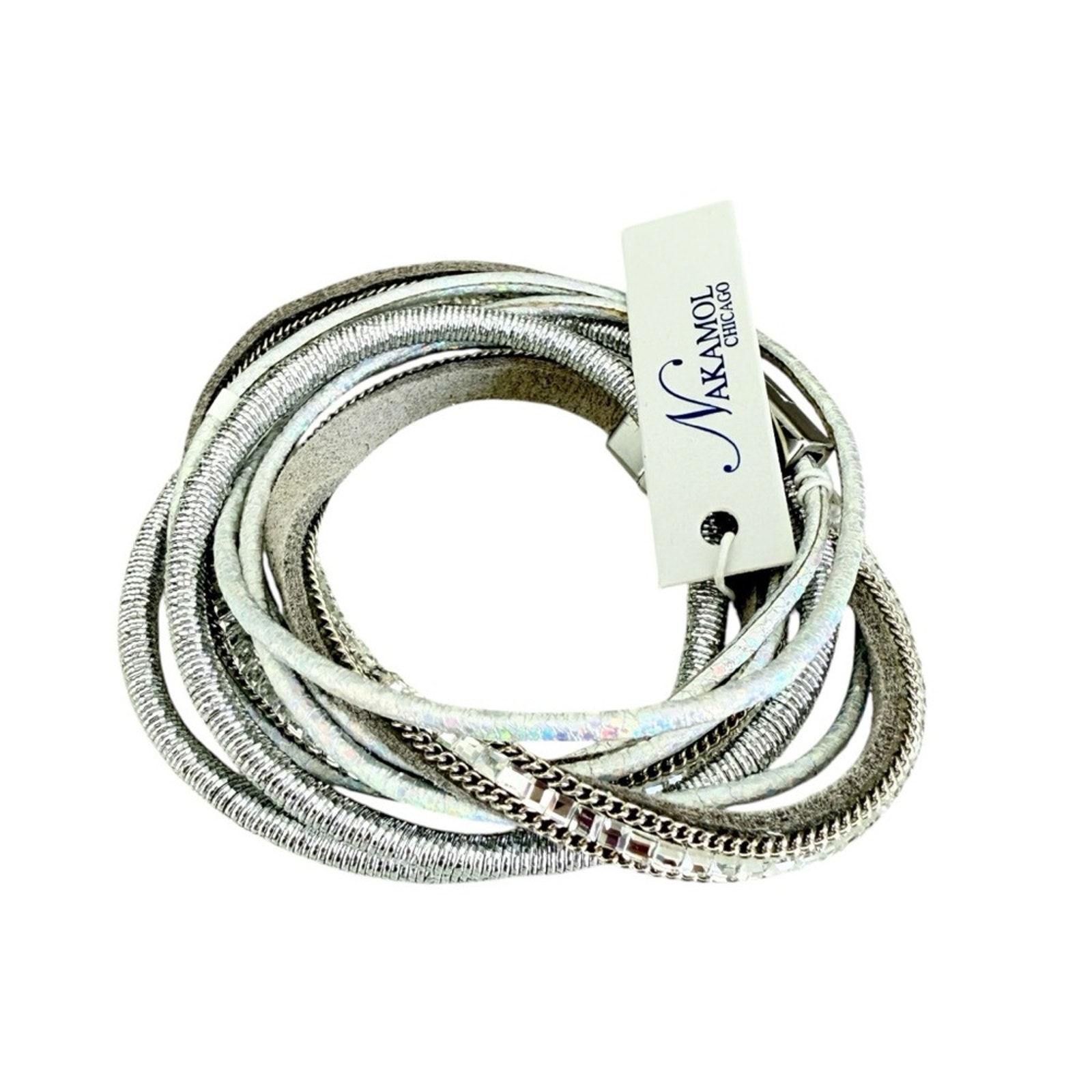 Nakamol Chicago Wrap Bracelet Silver Sparkly Rhinestone Iridescent Nwt 18$